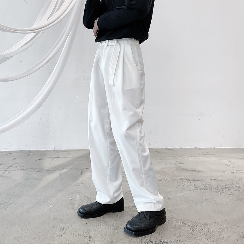 IEFB Spring Korea Streetwear High Waist Slim Black Trousers Men's Trend Wide Leg Pants With Belt 9Y6663 210524
