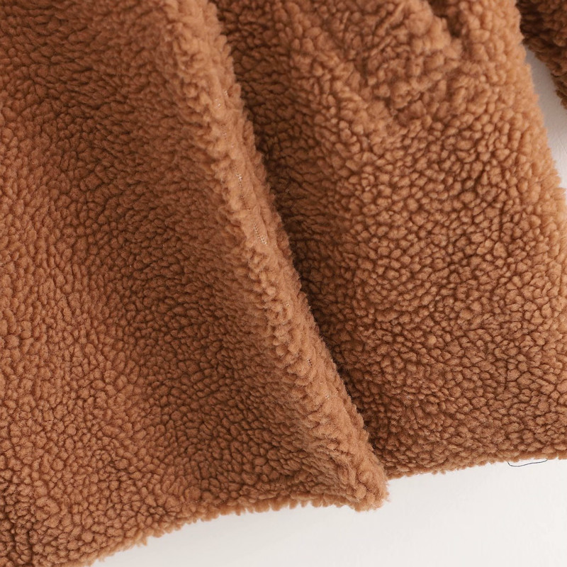 PUWD Casual Woman Oversized Brown Lambswoo Coat Fashion Ladies Winter Loose Warm Outerwear Female Chic Thick Pocket Jackets 210524