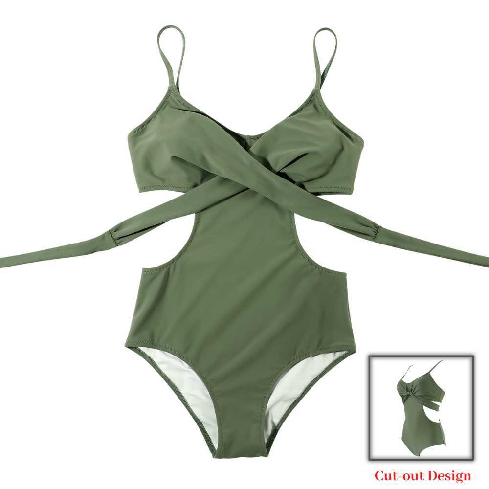 Swimsuit Women Push Up Suit Lace Beachwear Bikini Cut Out Swimwear Monokini Leopard 210625