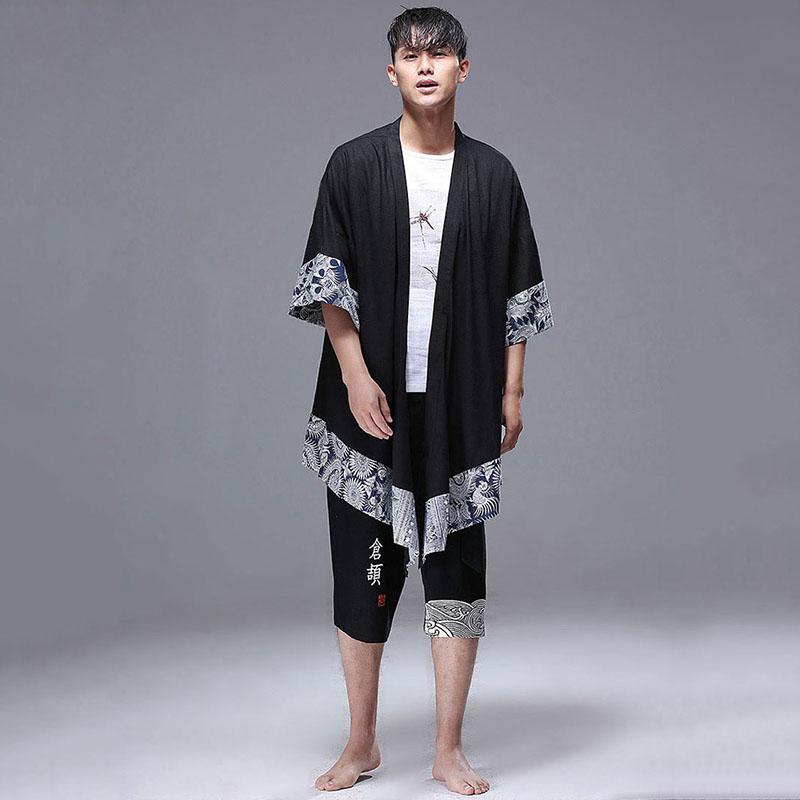 Japanese Kimono Traditional Pants Men Asian Clothing Bath Pant Casual Loose Male Japan Style Yukata Trousers Linen Cropped Men's