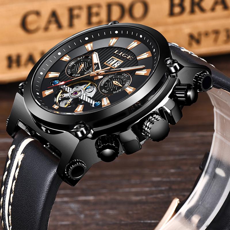 Wristwatches 2021 LIGE Men Watch Fashion Automatic Mechanical Tourbillon Leather Sport Waterproof Watches Mens Relogio Masculin, Silver black
Wristwatches 2021 LIGE Men Watch Fashion Automatic Mechanical Tourbillon Leather Sport Waterproof Watches Mens Relogio Masculin, Silver black