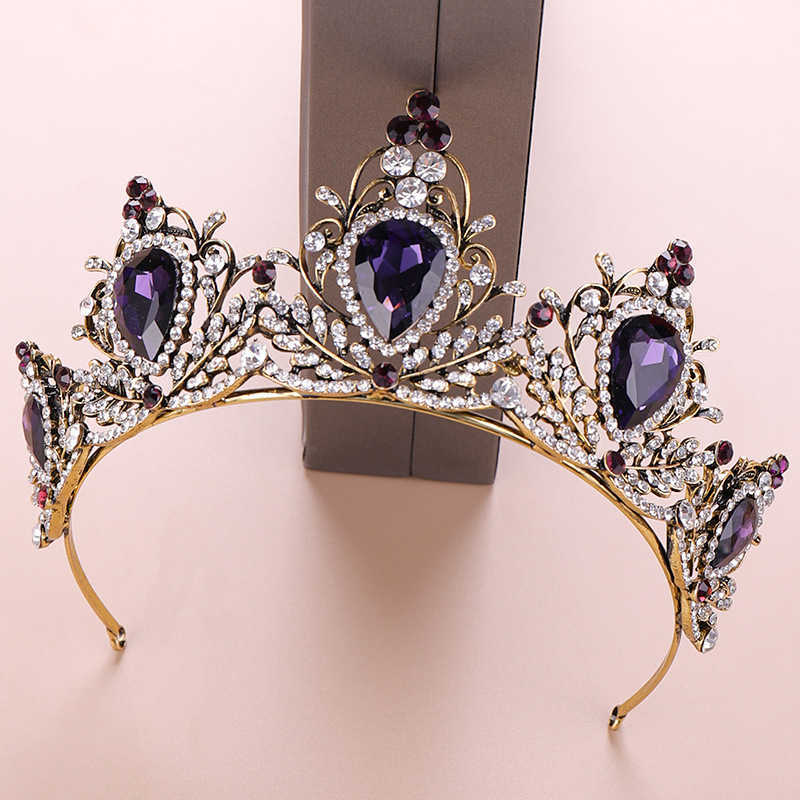 KMVEXO 2019 New Baroque Purple Crystal Tiara Crown Bridal Hair Accessories Brides Tiaras Wedding Headpiece Princess Queen Diadem H0827