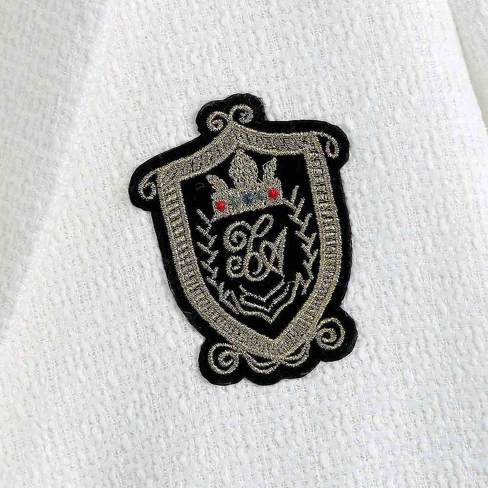 Women England Style Badge Patch Woolen Blazer Coat Vintyage Office Lady Long Sleeve Single Breasted Chic Female Outwear Tops 210521