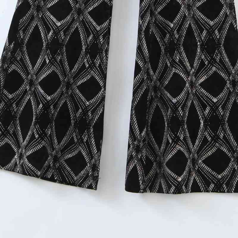 Spring Women Geometric Printing Velvet Flare Pants Casual Lady Loose Trousers P1980 210430