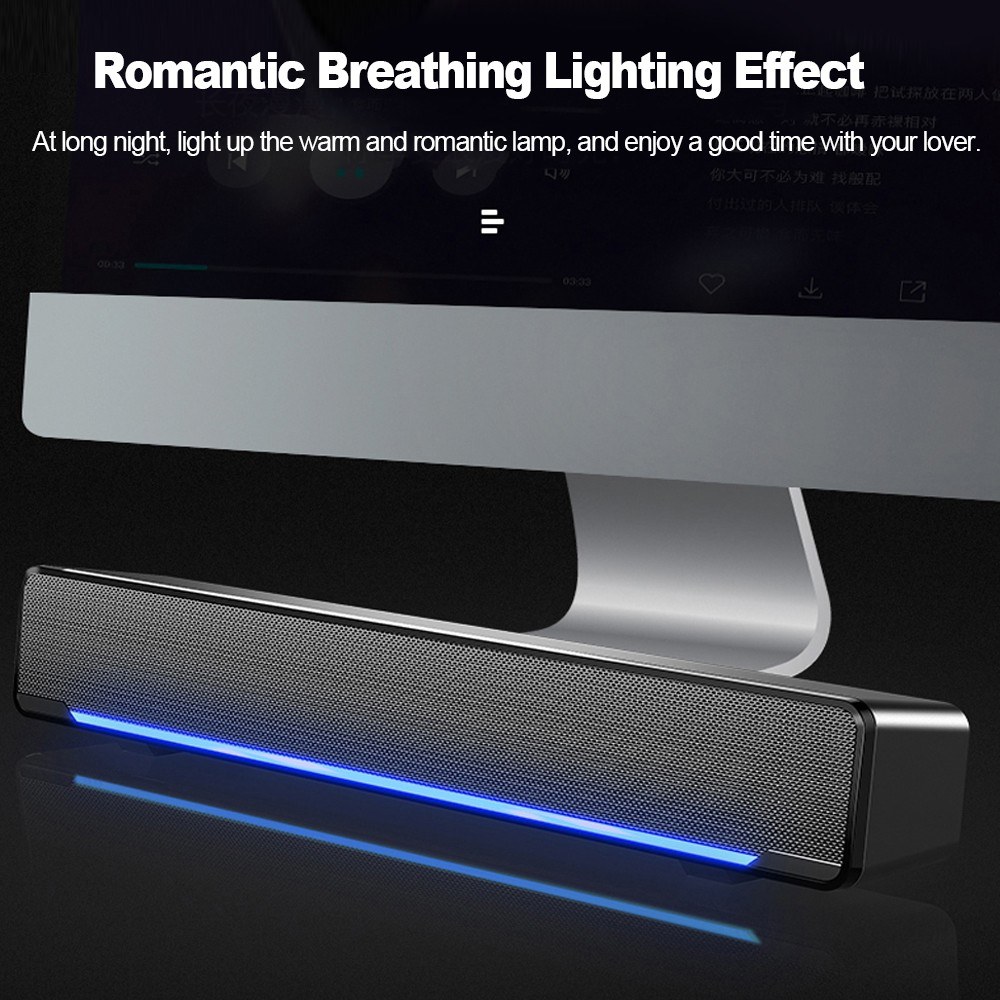 USB Wired Computer Speaker Bar Stereo Soundbar Subwoofer Music Player Bass Surround Sound Box for TV PC Laptop Smartphone Tablet MP3 MP4