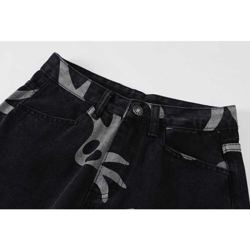 Women's Jeans Y2K Harajuku Streetwear High Waist Vintage Baggy Straight Denim Wide Leg Pants Hip Hop Printing Trouser 210809