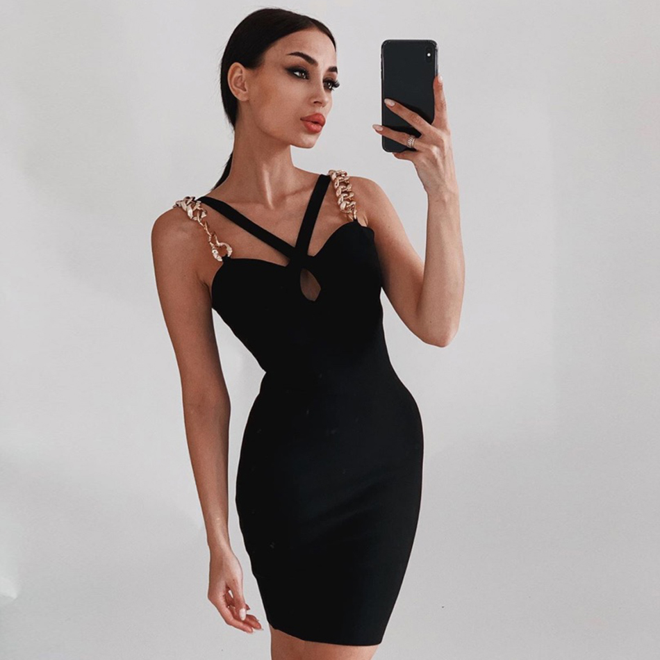 Summer Women Black Spaghetti Strap Wrap Bandage Dress Sexy Sleeveless Mini Celebrity Evening Runway Party Dresses 210423
