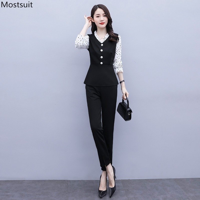 Autumn Elegant 2 Piece Set Women Korean Plus Size Long Sleeve Tunic Polka Dot Tops And Elastic Split Pants Suit Outfits 210518, Black
Autumn Elegant 2 Piece Set Women Korean Plus Size Long Sleeve Tunic Polka Dot Tops And Elastic Split Pants Suit Outfits 210518, Black