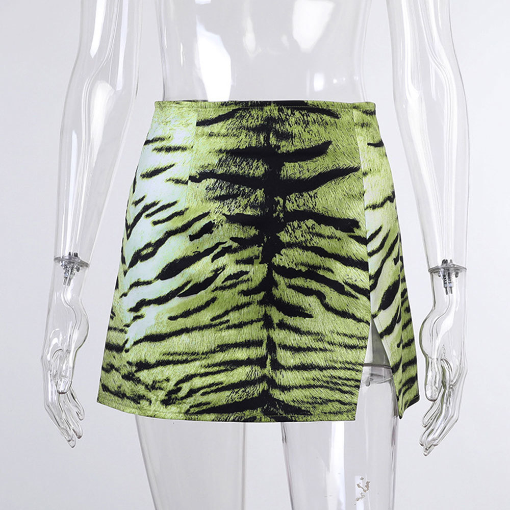 women summer Europe and the United States tiger pattern split sexy y2k street trend shows thin hip skirt 210428