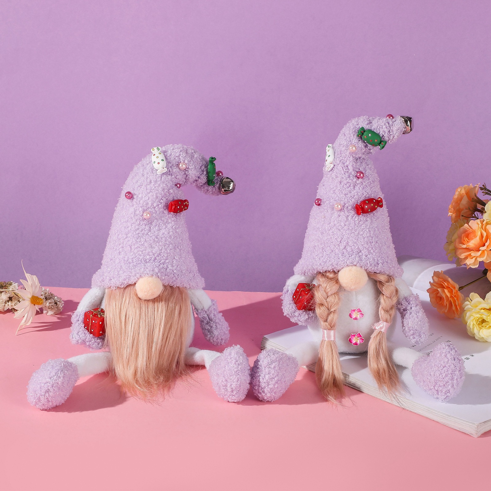 Stock Lovely Stuffed Plush Toy Purple Gnome Handmade Swedish Tomte Figurines Dolls Home Tabletop Ornaments FY3468