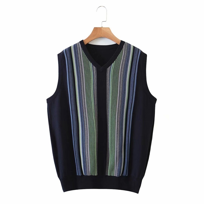 Women Autumn Sweater Vest Sleeveless Pullover Knitwear Striped Plus Size Loose V neck XZ2541 210525, Navy blue
Women Autumn Sweater Vest Sleeveless Pullover Knitwear Striped Plus Size Loose V neck XZ2541 210525, Navy blue