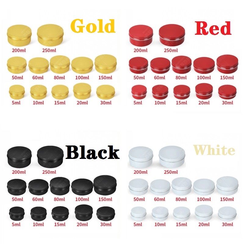 Gold Red Black White Nail Derocation Crafts Pot Bottle Empty Aluminum Cream Jar Tin 5 10 15 30 50 100g Cosmetic Lip Balm Containers
Gold Red Black White Nail Derocation Crafts Pot Bottle Empty Aluminum Cream Jar Tin 5 10 15 30 50 100g Cosmetic Lip Balm Containers