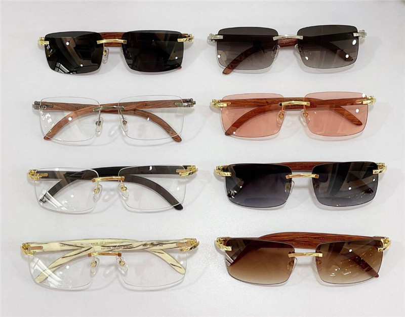 New fashion design sunglasses and optical eyewear 0228 square frameless wooden temples simple versatile style UV400 protective glasses