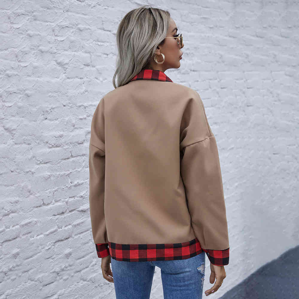 Jacket Black Casual Ladies Plaid Checkered Patchwork Buttons Autumn Winter Clothes Coat Women Outerwear New Fall Fashion 210415