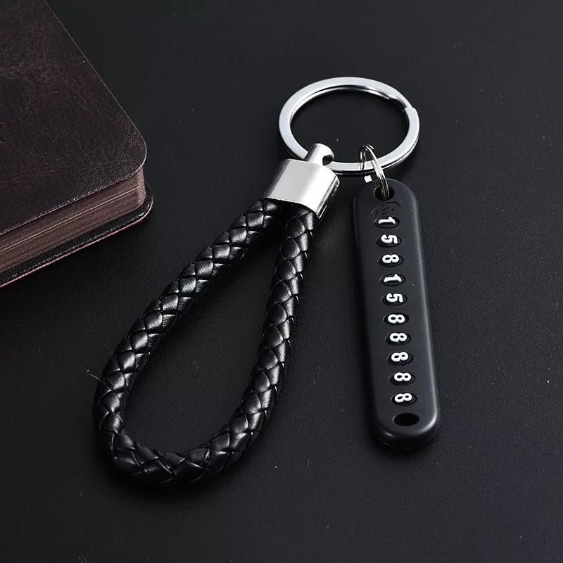 Anti-lost Car Keychain Phone Number Card Keyring Leather Bradied Rope Auto Vehicle Key Chain Holder Accessories Keyfob