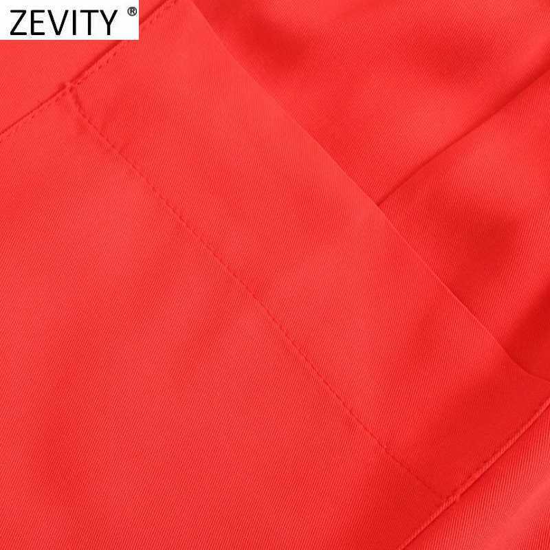 Zevity Women Simply Solid Color Pockets Patch Casual Straight Pants Female Chic Elastic Waist Lace Up Summer Long Trousers P1129 210603