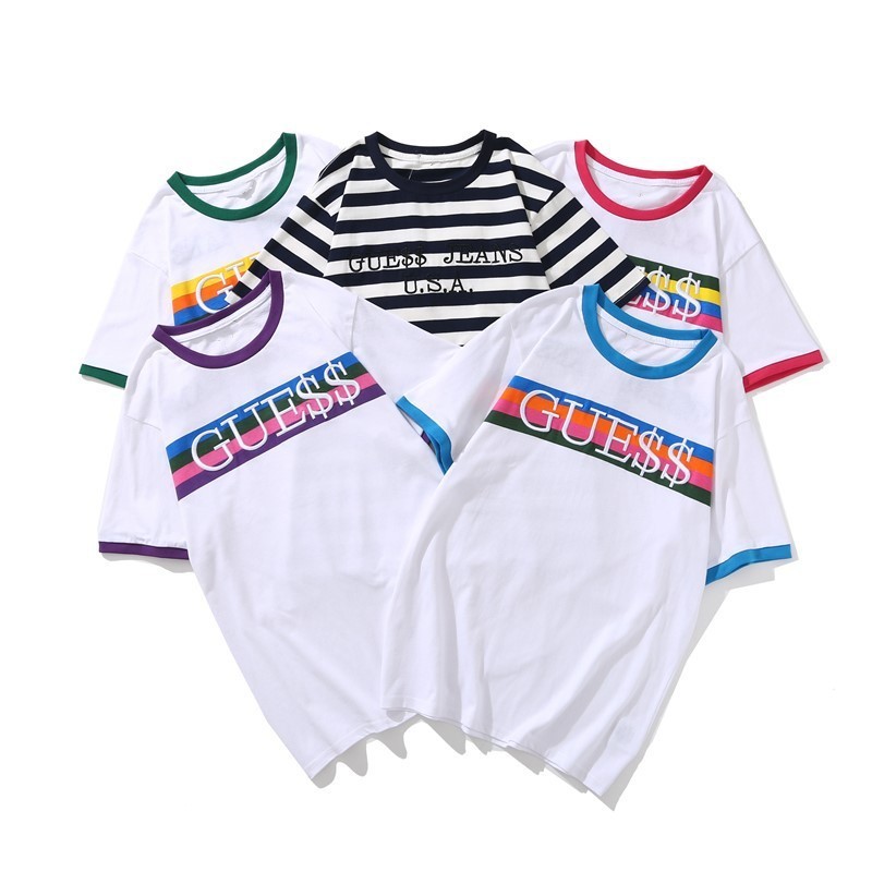 Short Sleeve Guess White Blue Stripe rainbow casual T-shirt short sleeve loose embroidery letters
Short Sleeve Guess White Blue Stripe rainbow casual T-shirt short sleeve loose embroidery letters