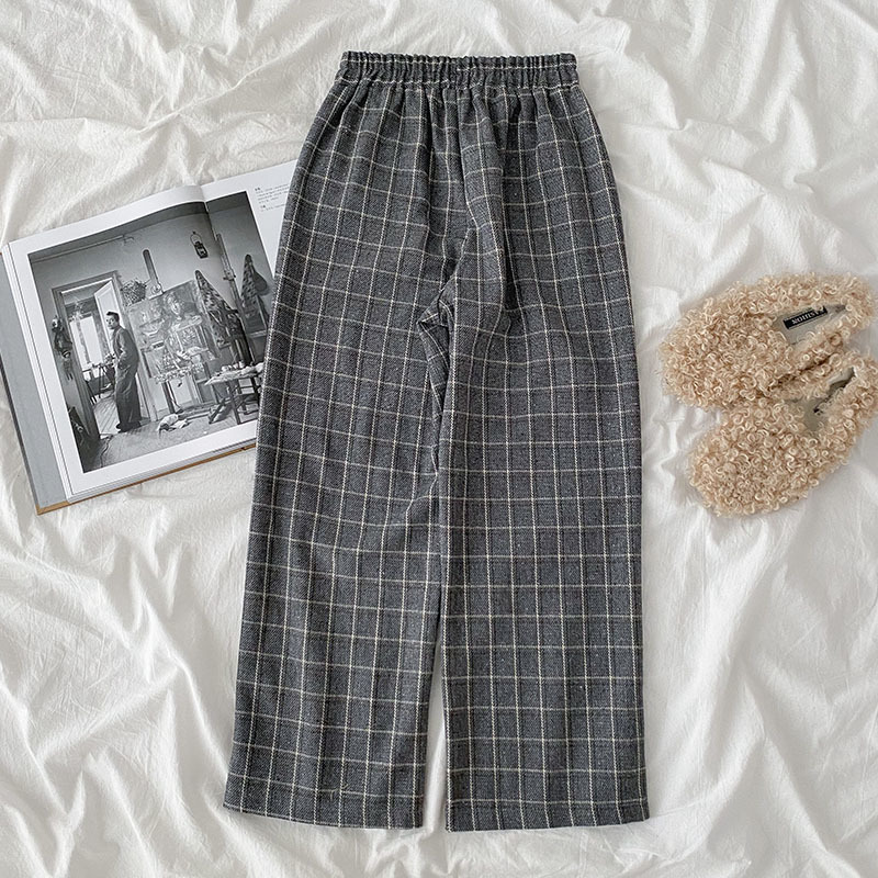 Plaid Pants Women Vintage Elastic High Waist Autumn Winter Pantalones De Mujer Ins Casual Trousers 18853 210415