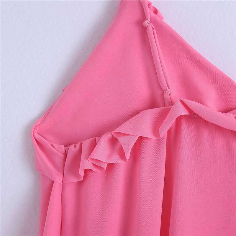 Za Pink Adjustable Spaghetti Straps Ruffle Dress Women Sleeveless Backless Sexy Party Dresses Woman Chic Summer Dress 210602