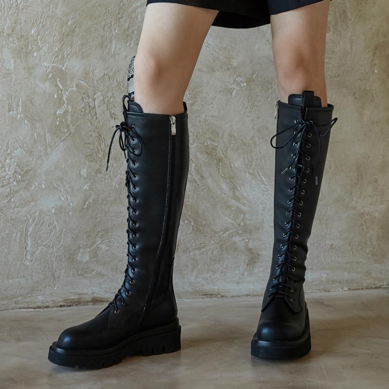 Boots Lace Up Knee High Women Genuine Leather Winter Women's Platform Sexy Lady Casual Punk Shoes Woman Black 88AC
Boots Lace Up Knee High Women Genuine Leather Winter Women's Platform Sexy Lady Casual Punk Shoes Woman Black 88AC
