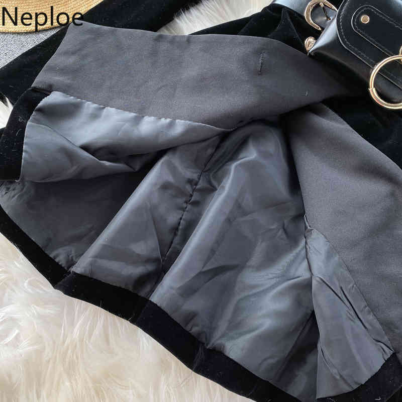 Neploe Velvet Eleganr Women Jacket Black Double Breasted Elegant Black Mujer Chaqueta Spring Clothes with Belt Femme Coat 210422