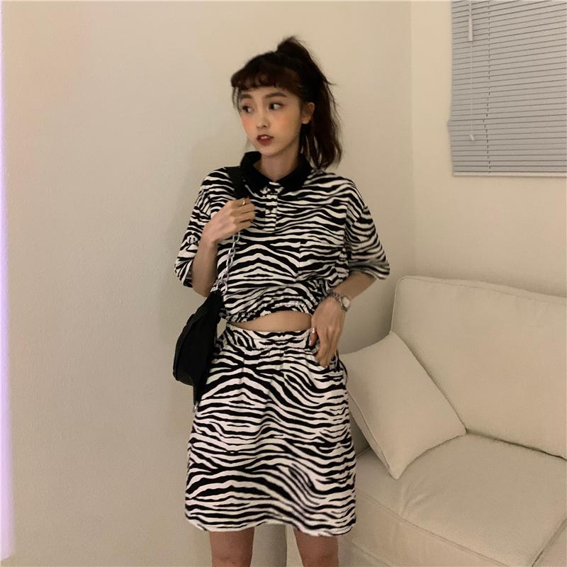Fashion Ladies Stripe Print Two Piece Set Streetwear Women Summer Bandage Crop Top Skirt Tracksuit 2 2021 Dress