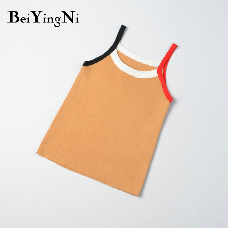 Knitting Tops Female Slim Summer Hit Color Sleeveless Tank Top Women Chic Cute Bouses All-match Camisole Fashion 210506