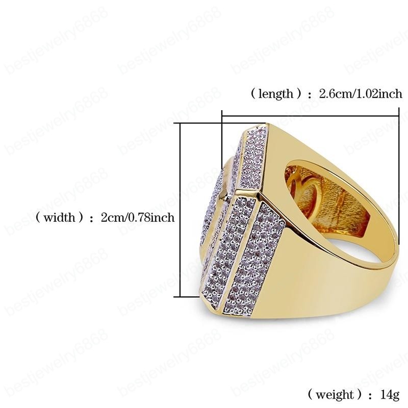 Mens Ring Vintage Hip Hop Jewelry Full CZ Bling Iced Out Copper Rings Real Gold Plated for Lover Fashion Jewelry