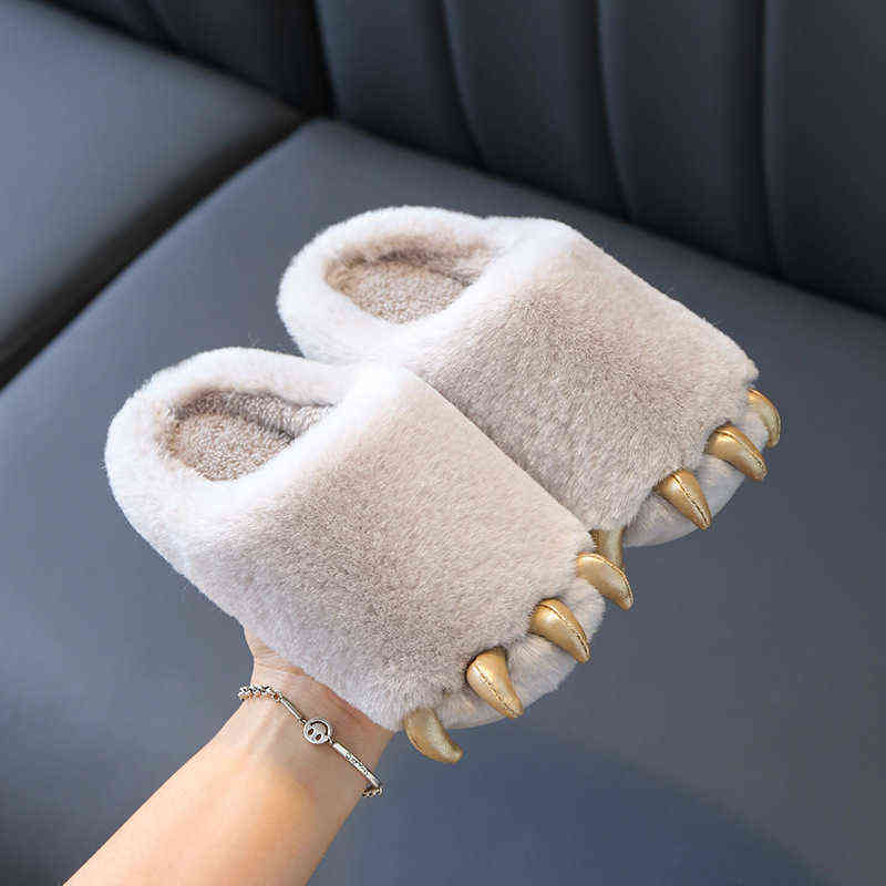 NXY Slippers China Indoor Bedroom Toy Flat Furry Animals Soft Animal Dinosaur Claws Nice Claw Cotton Cute Plush Slipper Kid 220127