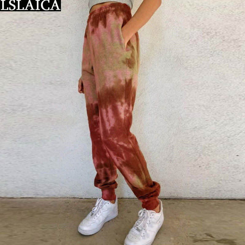 Casual Sweat Pants Women Mid Waist Loose Plus Size Sweatpants Tie Dye Womens Long Trousers Fashion Sportswear Mujer Pantalones 210515