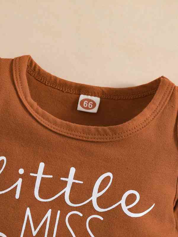 Baby Slogan Graphic Cold Shoulder Bodysuit & Tropical Print Flare Leg Pants With Headband SHE