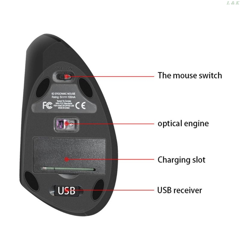 Left-Handed Mouse Rechargeable Ergonomic Vertical Mice with USB Receiver for PC 667C