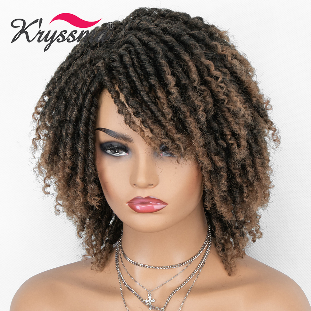Kryssm Dreadlock Wig Ombre Blonde Black Synthetic Wigs Short Afro Kinky Curly Braid Wigs For Women Twist Heat Fiber Hair Wig