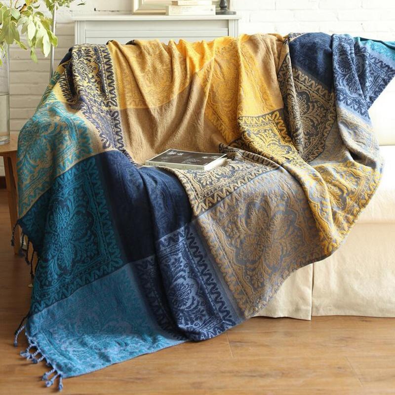 Geometry Throw Blanket Bohemian Sofa Cover Plaid Non-slip Stitching Chenille Blankets Bedspread Tapestry Decorative Slipcover Co