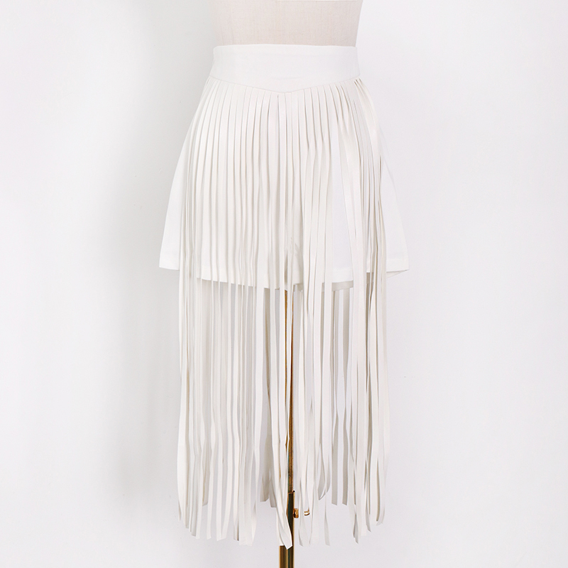 Patchwork Tassel Shirt For Women High Waist Solid Streetwear Shorts Female Summer Fashion Clothing 210521