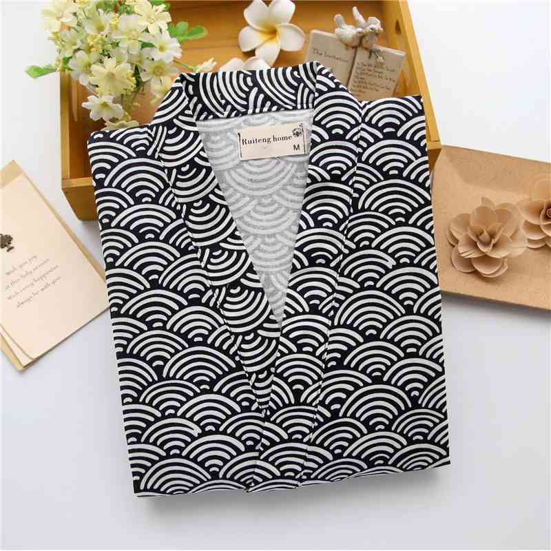 Simple wave 100% cotton shorts pyjamas men short sleeves sleepwear Japanese kimono pajamas sets shorts home bathrobes bedgown 210812