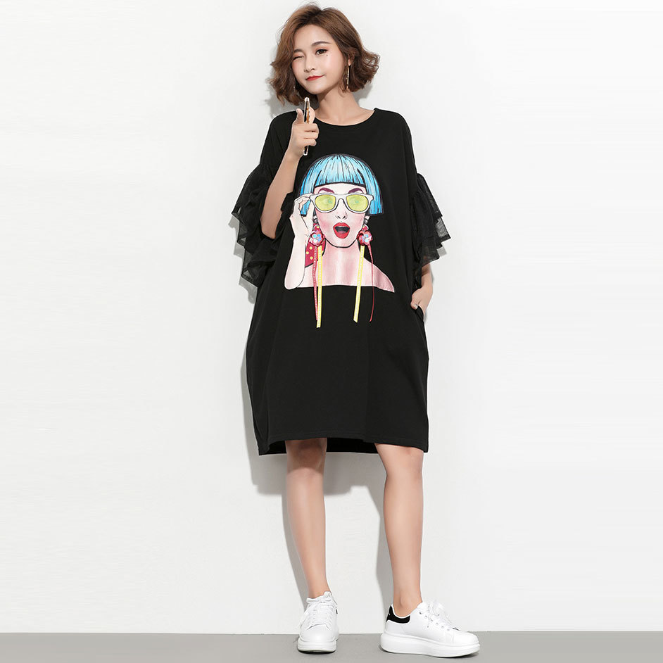 Plus Size Women T-shirt Spring Summer Puff Sleeve Oversize Loose T-Shirt Cartoon Casual Long Tshirt Tees Large Tops H9760 210512
