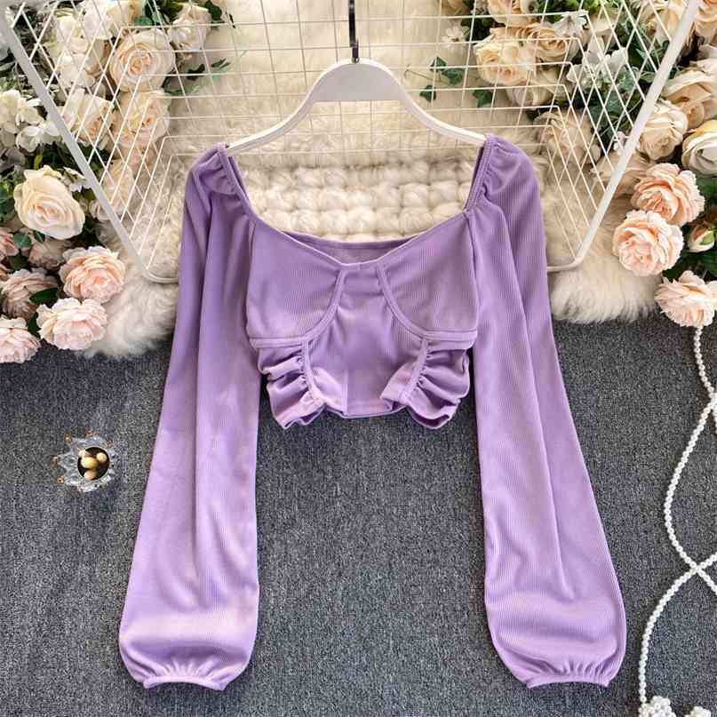 women long sleeve cropped top solid square collar slim stretch knit ribbed t-shirt pleated waist sexy club party tops 210603, White
women long sleeve cropped top solid square collar slim stretch knit ribbed t-shirt pleated waist sexy club party tops 210603, White