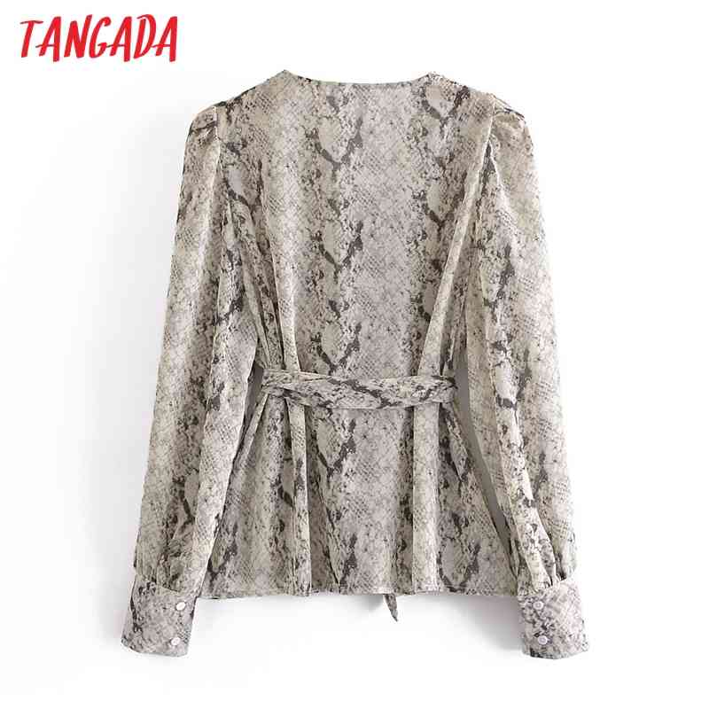 Women Retro Animal Print Chiffon V Neck With Slash Long Sleeve Chic Female Blouse Shirt Tops 3A54 210416