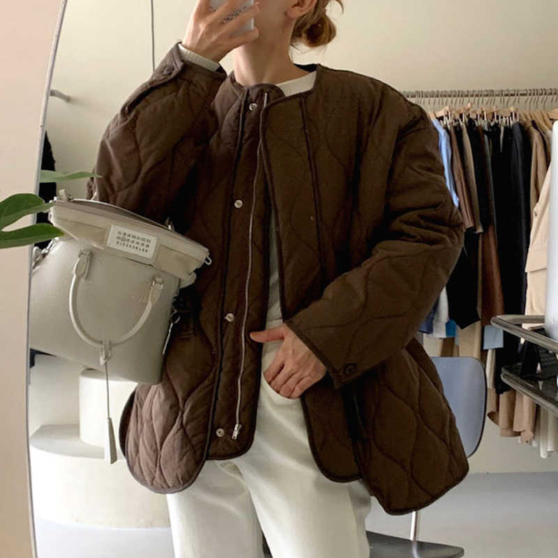 Alien Kitty Winter Solid Women Coat Office Lady O-Neck Thick Warm Loose Casual Jacket Female Outwear Elegant Tops 210819