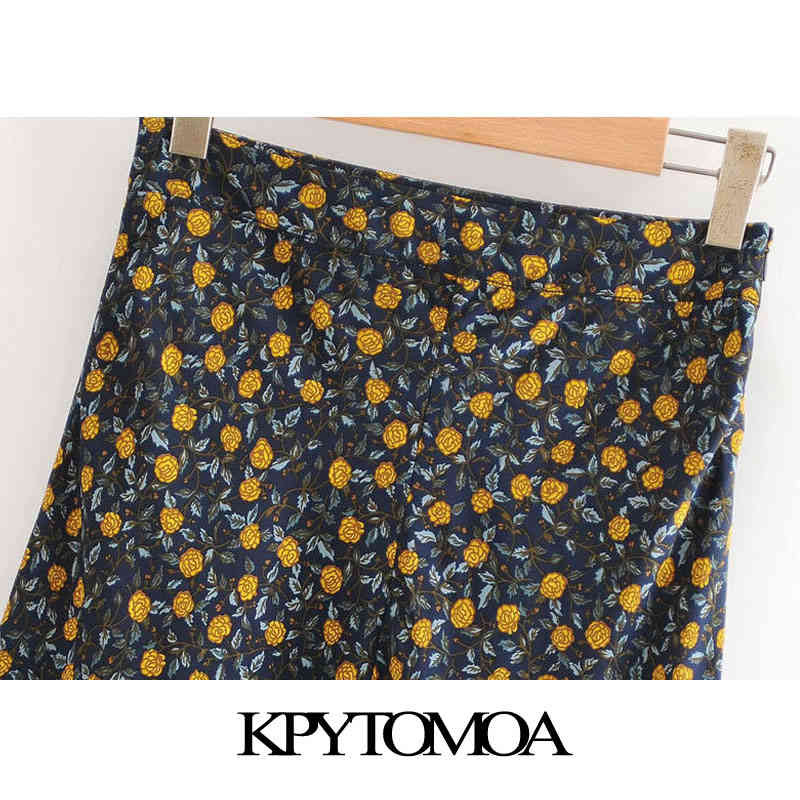 Women Fashion Floral Print Pleated Midi Skirt High Waist Side Zipper Female Skirts Mujer 210420