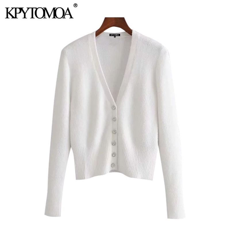 Women Fashion Soft-feel Cropped Knitted Cardigan Sweater Long Sleeve Buttons Female Outerwear Chic Tops 210420