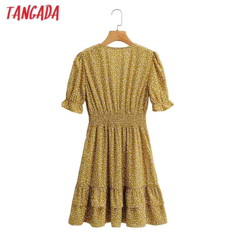 Summer Women Dots Print French Style V Neck Sleeve Ladies Short Dress Vestidos 1F61 210416