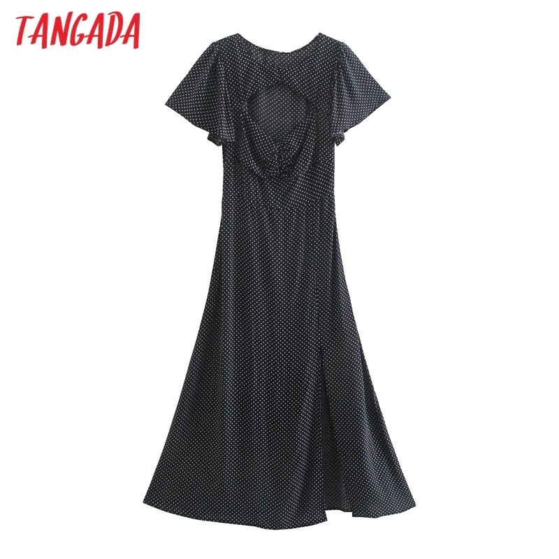 Fashion Women Dots Print Summer Shortsleeve High Street Ladies Midi Dress 4N23 210416