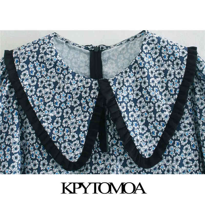 Women Chic Fashion Floral Print Patchwork Mini Dress Peter pan Collar Back Zipper Female Dresses Mujer 210420