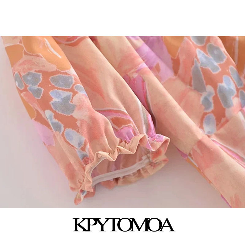 Women Chic Fashion Floral Print Ruffled Mini Dress Tied V Neck Side Zipper Female Dresses Vestidos Mujer 210420