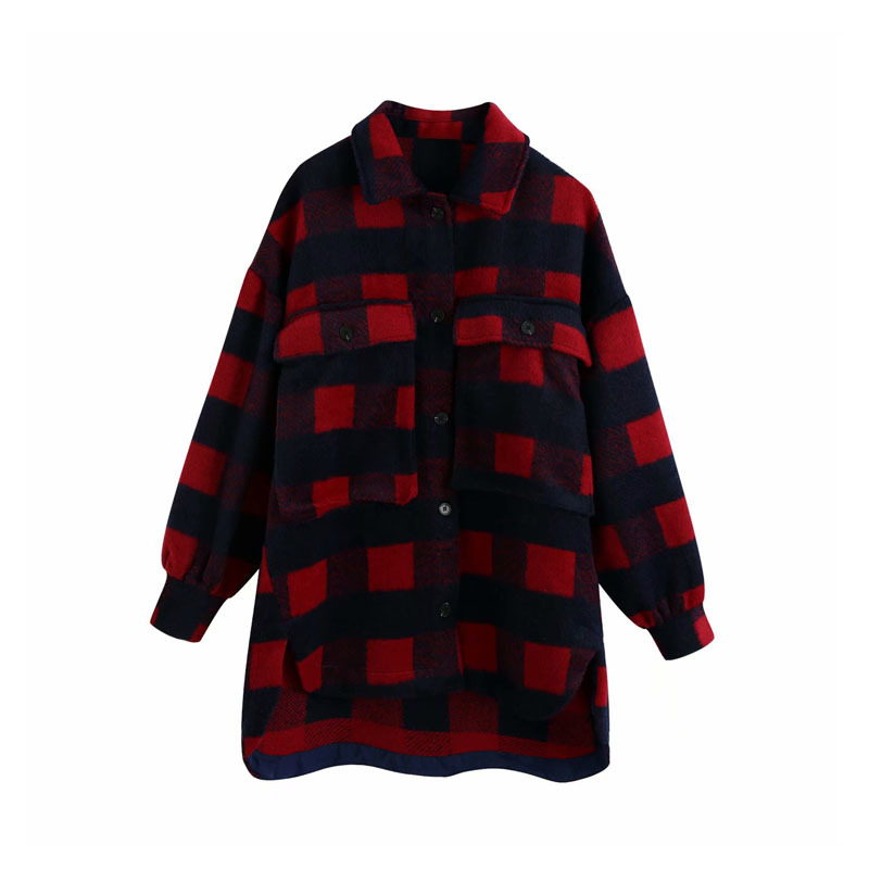 Lapel Long Sleeve Single-breasted Plaid Fashion Women's Jacket Korean Style Loose Retro Warm Double Pocket Chic Female Coat Tops 210507
