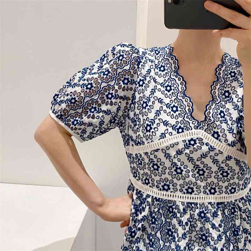Fashion Korean Chic Style Ladies Maxi Dress Women Lace Hollow Out Embroidery Summer Dresses Vestidos 210520