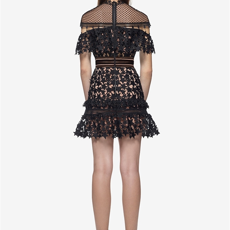Arrival Self Portait Lace Hollow Out Dress Summer Runway Black Star Dresses Vestidos 210520