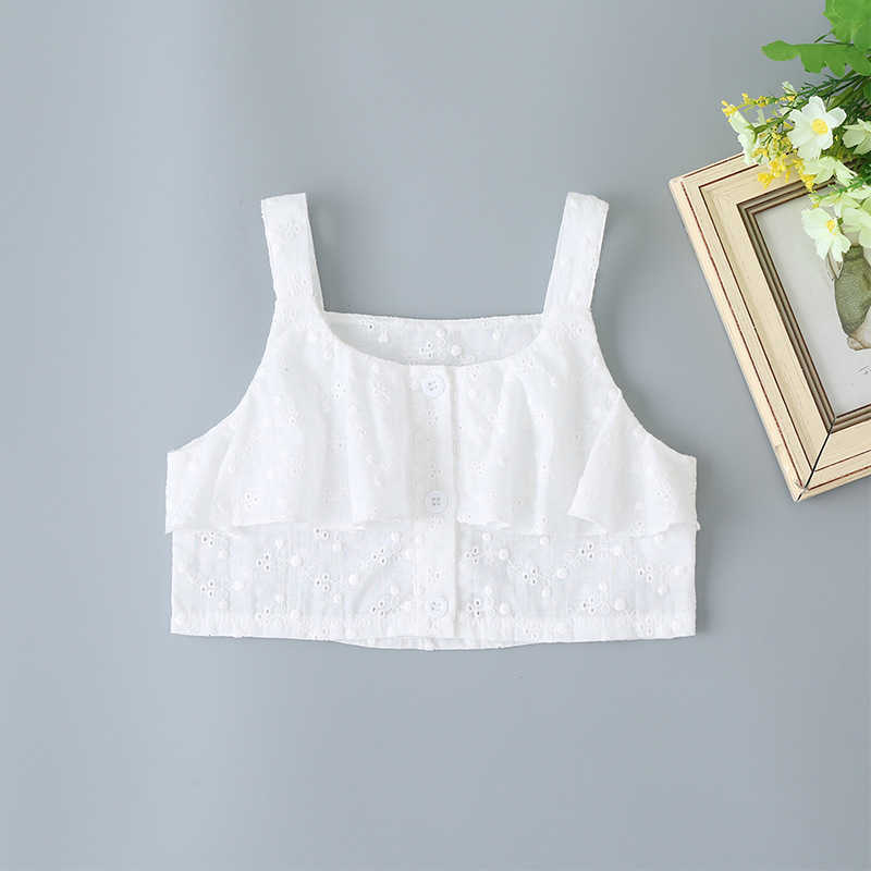 Girls Clothes Sets For Kids Cute Jacquard Fabric Strap White Tops Multi Layer Bow Denim Skirt Summer 210629